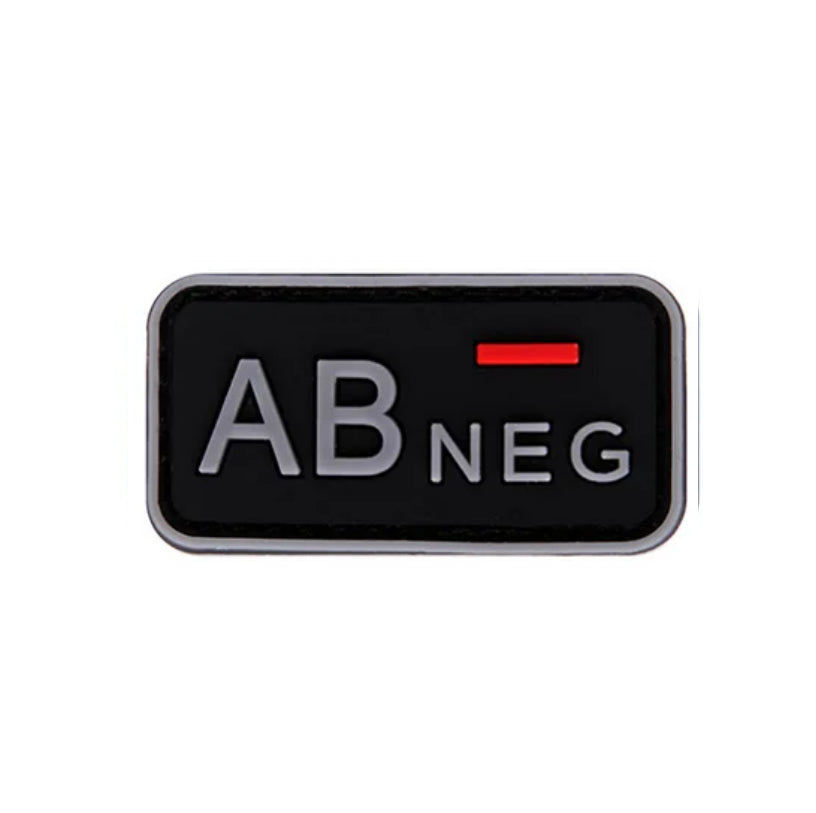 Blutgruppenaufnäher (A+, B+, AB+, O+, A-, B-, AB-, O-) Schwarz / Grau