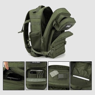 Mochila Gympack Pro 25L Verde - Vista Aberta com Itens Organizados Internamente
